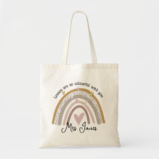 Colourful teacher rainbow class gift retirement tote bag (Front)