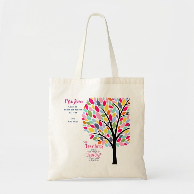 Colourful teacher tree class gift retirement tote bag (Front)