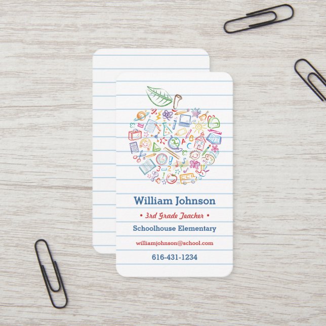 Colourful Teachers Apple Business Card (Front/Back In Situ)