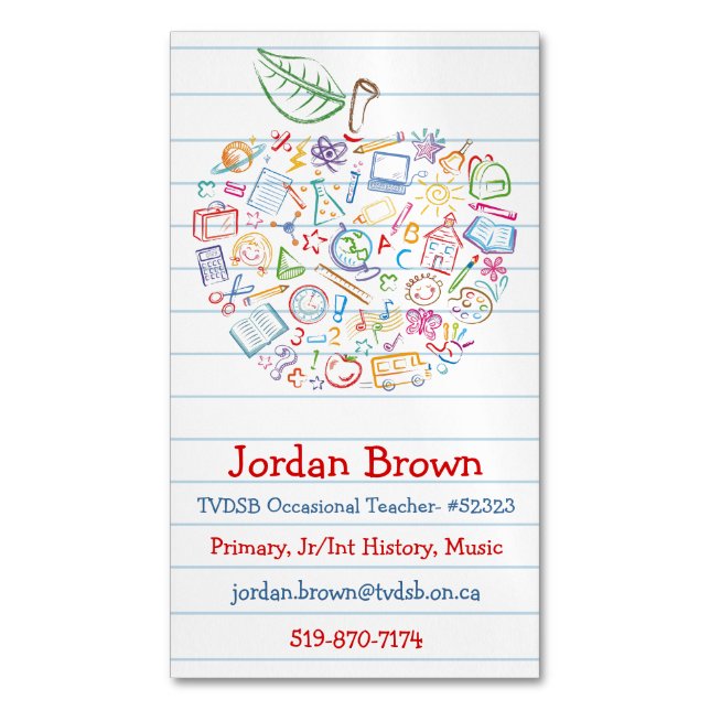 Colourful Teachers Apple Business Card Magnet 2 (Front Vertical)