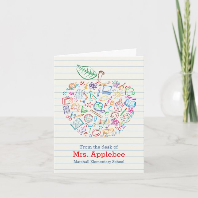 Colourful Teachers Apple Note Card Vertical (Front)