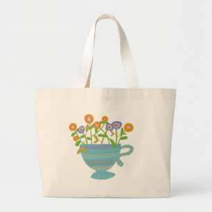 Colourful Teacup and Blooms Large Tote Bag
