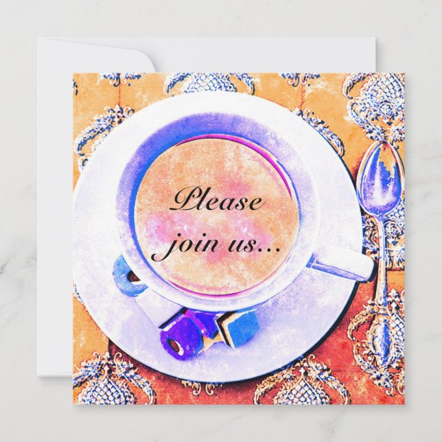 Colourful teacup tea party invitation (Front)