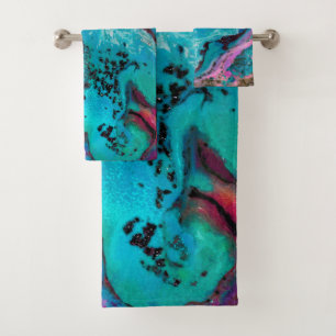 Colourful Teal Abstract Painting Bath Towel Set