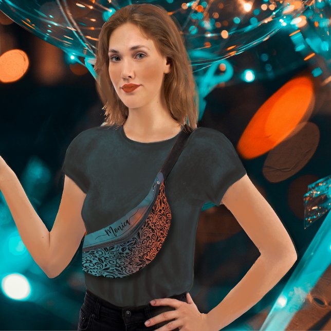 Colourful Teal Blue Orange Modern Floral Pattern Bum Bags (Colorful Teal Blue Orange Modern Floral Pattern Fanny Pack)