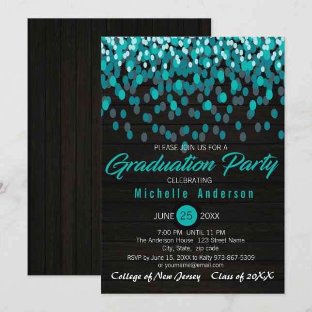 Colourful Teal Confetti Graduation Invitation (Front/Back)