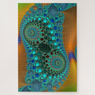 Colourful Teal Holographic Fractal Abstract Art Jigsaw Puzzle