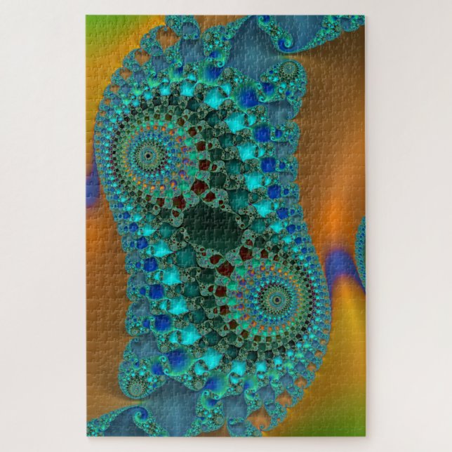 Colourful Teal Holographic Fractal Abstract Art Jigsaw Puzzle (Vertical)