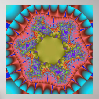 Colourful Teal, Pink and Green Fractal Poster
