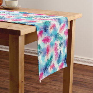 Colourful Teal, Pink and Purple Pine Twig Pattern Short Table Runner