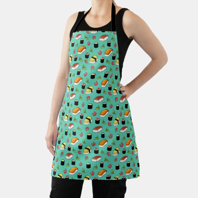 Colourful Teal Sushi Pattern Apron (Insitu)
