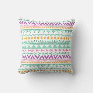 Colourful Teal Yellow Pink Purple Boho Tribal Cushion