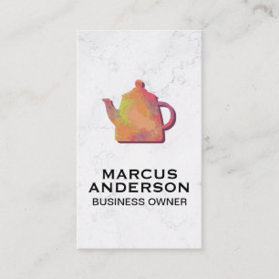 Colourful Teapot   White Marble Business Card