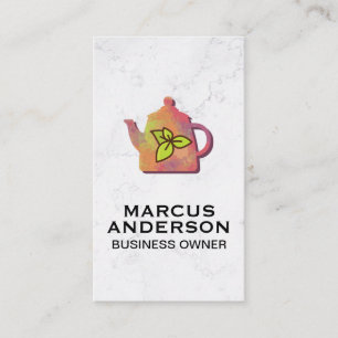 Colourful Teapot   White Marble   Green Leaf Business Card