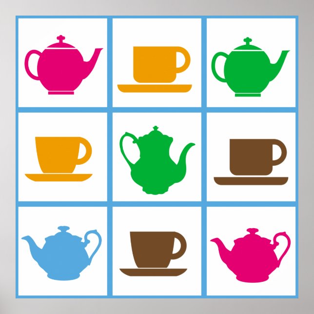 Colourful teapots pattern poster (Front)