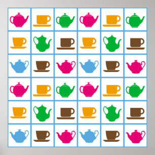 Colourful teapots pattern poster