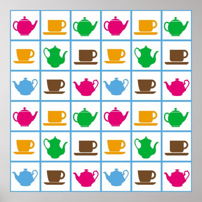 Colourful teapots pattern poster (Front)
