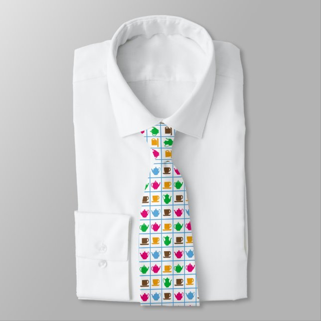 Colourful teapots pattern tie (Tied)