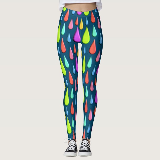 Colourful Tear drop, rain drop Pattern Leggings (Front)