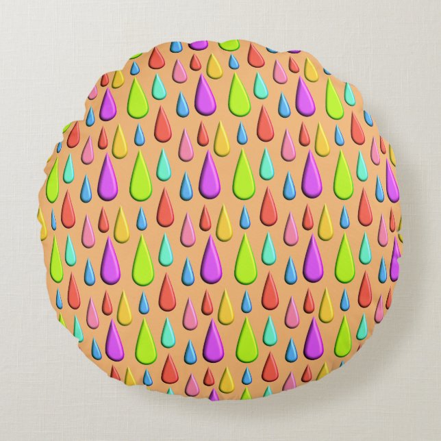 Colourful Tear drop, rain drop Pattern Round Cushion (Front)