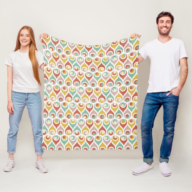 Colourful Teardrop Shapes Mid Century Retro Patter Fleece Blanket (In Situ)