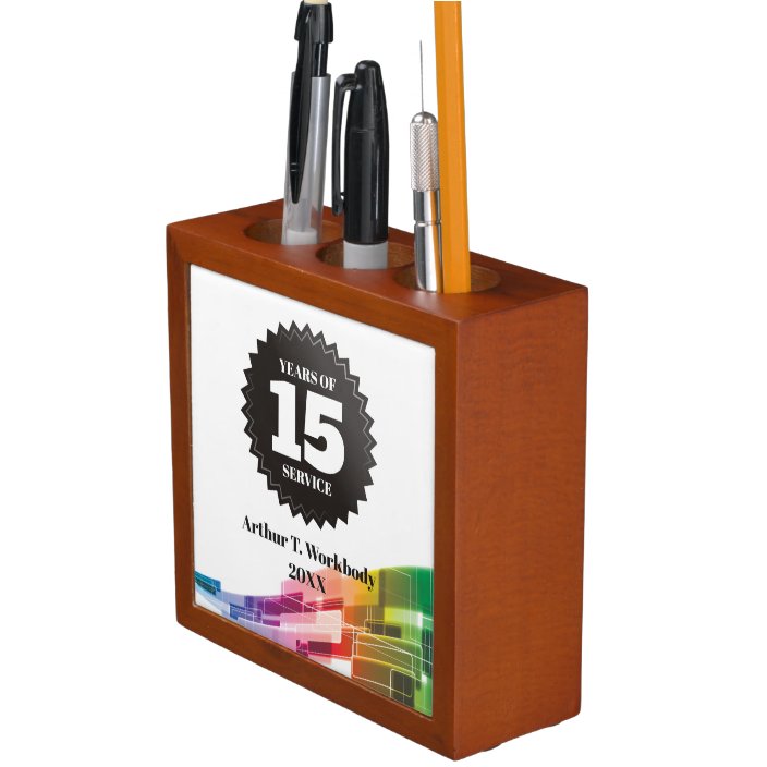 Colourful tech milestone employee anniversary gift desk organiser Zazzle