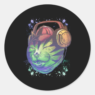 Colourful Techno Cat DJ Musician Raver Kitten Classic Round Sticker