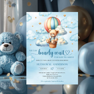 Colourful teddy bear bearly wait Boy Baby Shower Invitation