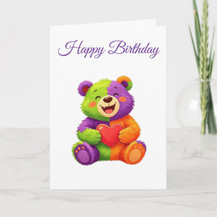 Colourful teddy bear birthday card