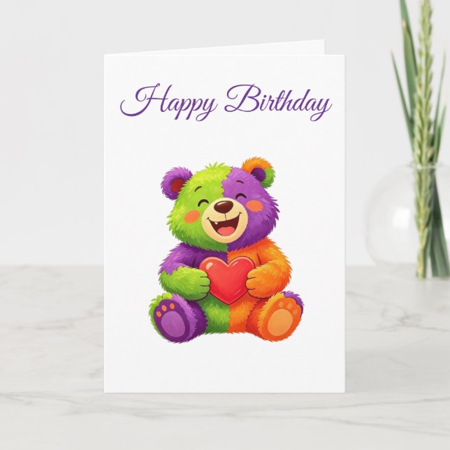 Colourful teddy bear birthday card (Front)