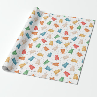 Colourful Teddy Bears and Snowflakes Wrapping Pape Wrapping Paper