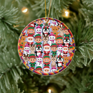 Colourful Teddy Christmas with Many Professions Ceramic Tree Decoration