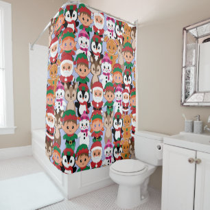 Colourful Teddy Christmas with Many Professions Shower Curtain