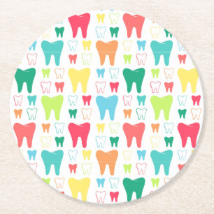 Colourful Teeth Pattern Round Paper Coaster