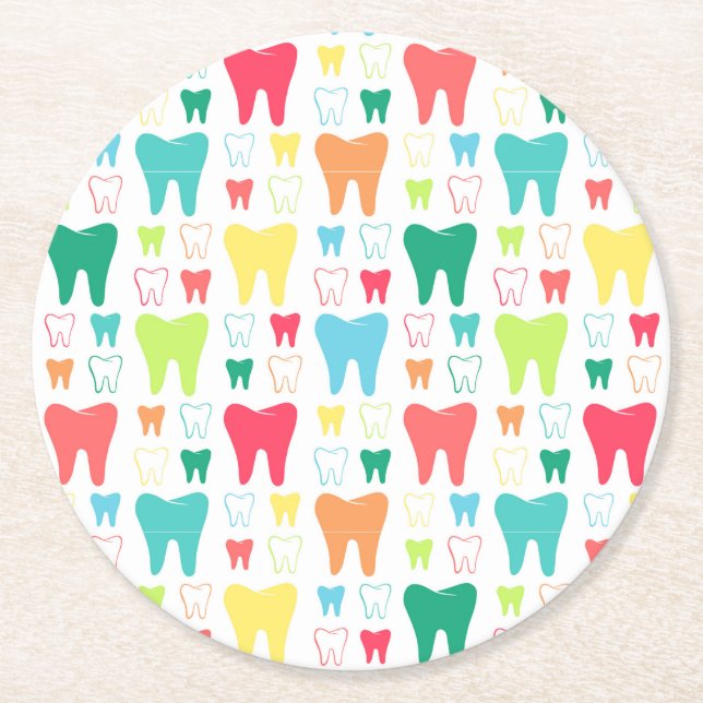 Colourful Teeth Pattern Round Paper Coaster (Front)