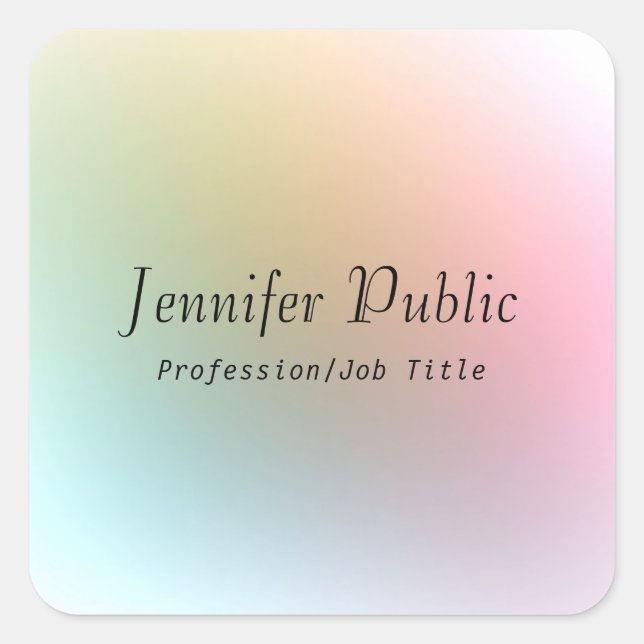 Colourful Template Calligraphed Script Text Square Sticker (Front)