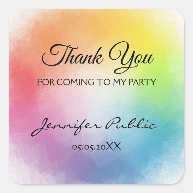 Colourful Template Thank You Hand Script Text Square Sticker (Front)