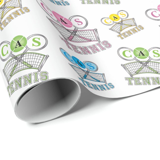 Colourful Tennis Game - Monogram Wrapping Paper (Roll Corner)