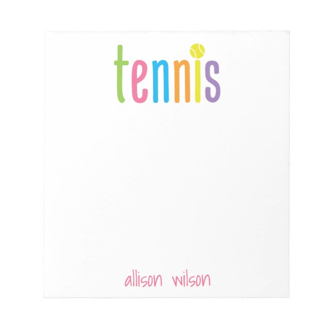 Colourful Tennis Personalised Notepad (Front)