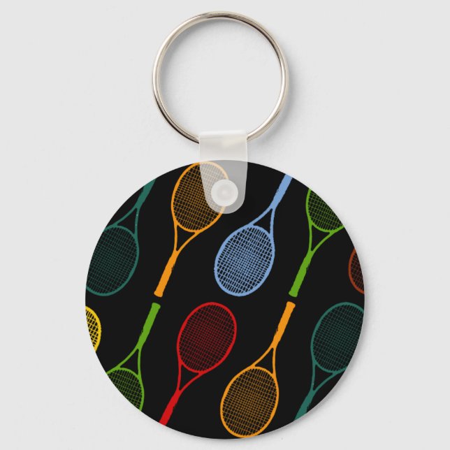 colourful tennis rackets pattern key ring (Front)