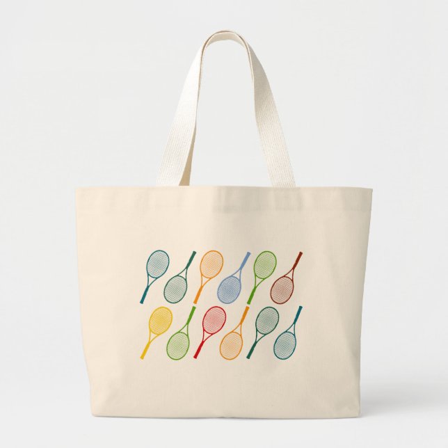 Colourful Tennis Rackets Pattern Large Tote Bag (Front)