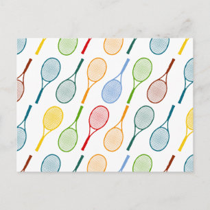 colourful tennis rackets pattern postcard