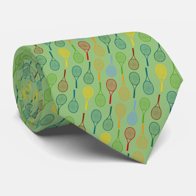 colourful tennis rackets pattern tie (Rolled)