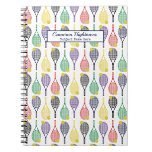 Colourful Tennis Racquet Ball Pattern Name Subject Notebook