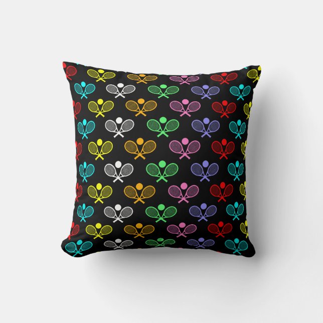 Colourful Tennis Seamless Pattern - Racket and Bal Cushion (Front)
