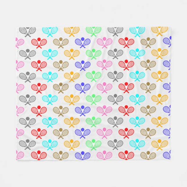 Colourful Tennis Seamless Pattern - Racket and Bal Fleece Blanket (Front (Horizontal))