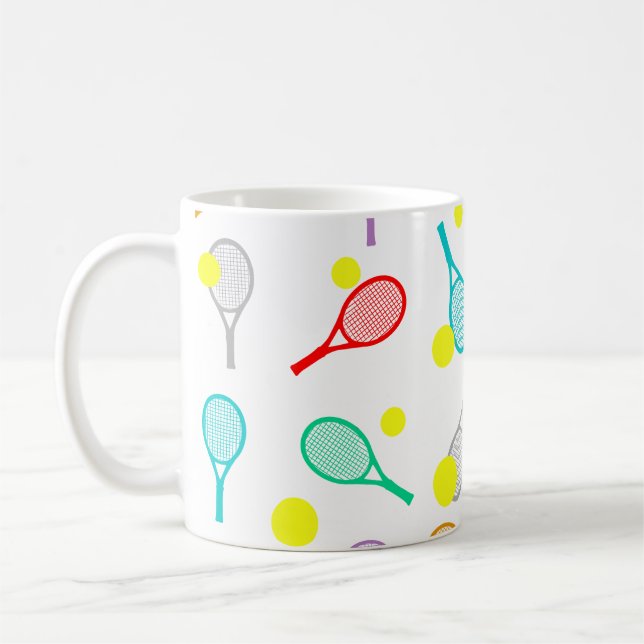 Colourful Tennis Seamless Pattern - Racket & Ball  Coffee Mug (Left)