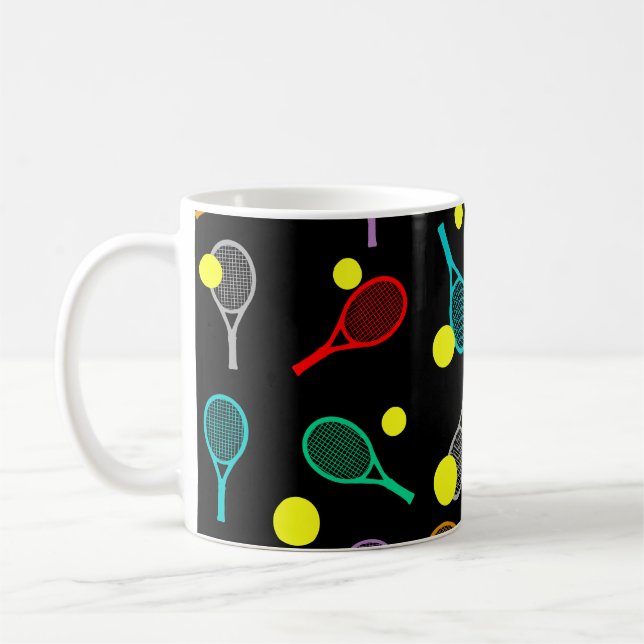Colourful Tennis Seamless Pattern - Racket & Ball  Coffee Mug (Left)