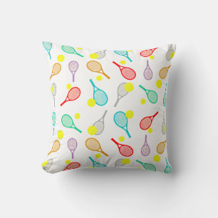Colourful Tennis Seamless Pattern - Racket & Ball Cushion