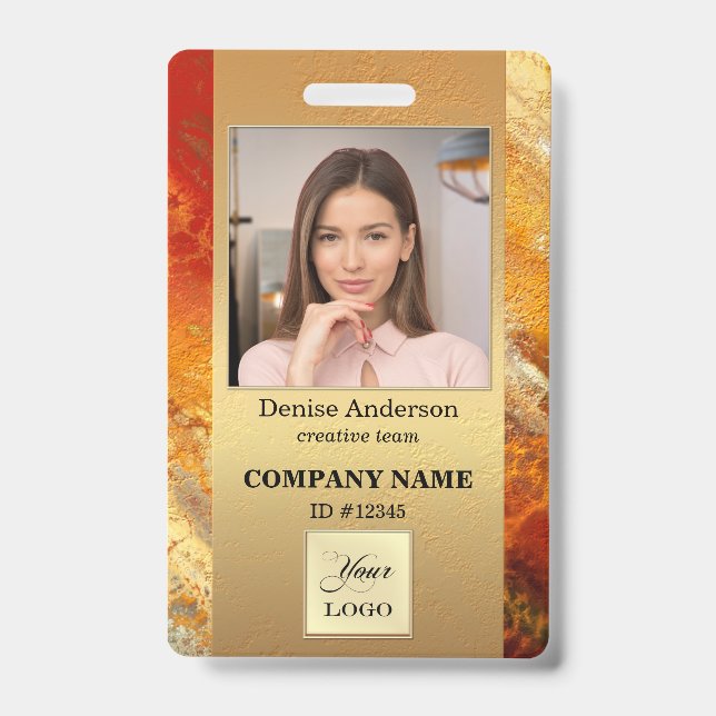 Colourful Terra Cotta Art Gold Photo ID Badge (Front)